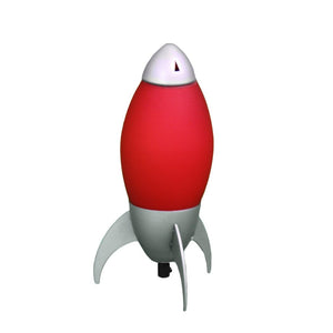 11" Red And Silver Acrylic And Metal Rocket Shaped Bedside Lamp