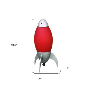 11" Red And Silver Acrylic And Metal Rocket Shaped Bedside Lamp