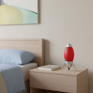 11" Yellow And Silver Acrylic And Metal Rocket Shaped Bedside Lamp