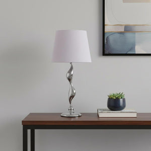 24" Silver Bedside Table Lamp With White Empire Shade