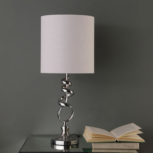22" Nickel Bedside Table Lamp With Off White Drum Shade
