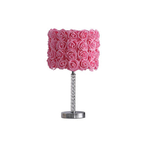 18" Silver Bedside Table Lamp With Yellow Flowers Drum Shade