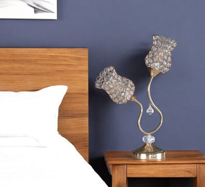 19" Gold Two Light Bedside Table Lamp With Clear Novelty Shade