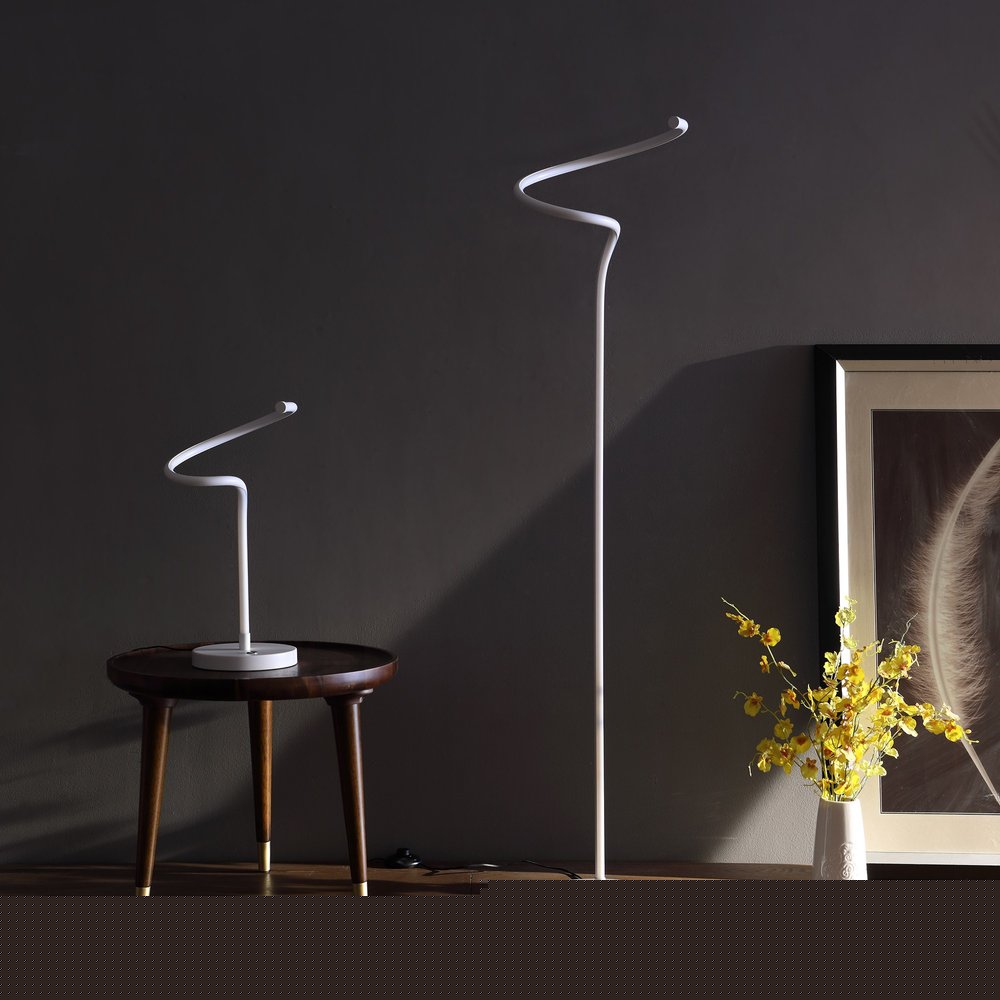 18" White Curvy Spiral LED Table Lamp