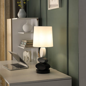19" Black Gray and White Metal Table Lamp With White Drum Shade