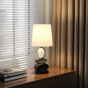 19" Black Gray and White Metal Table Lamp With White Drum Shade