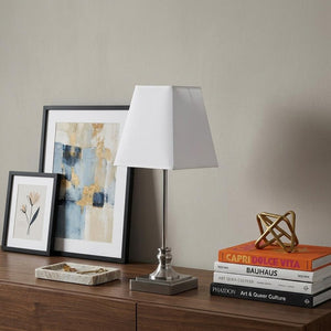 19" Silver Bedside Table Lamp With White Empire Shade