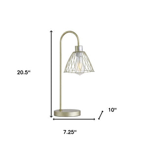 21" Gold Bedside Table Lamp With Gold Cage Shade