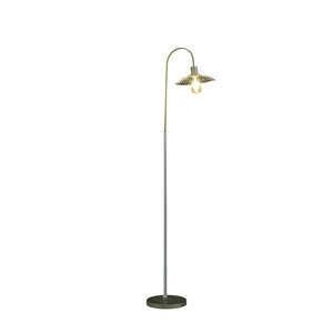 64" Gold And White Arched Floor Lamp With Gold Metal Cage Shade