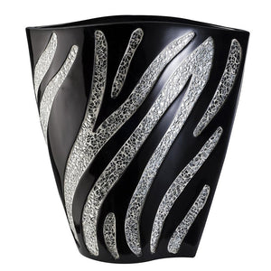 14" Black And Silver Striped Wavy Polyresin Table Vase