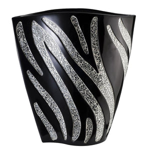 14" Black And Silver Striped Wavy Polyresin Table Vase