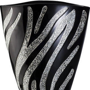 14" Black And Silver Striped Wavy Polyresin Table Vase