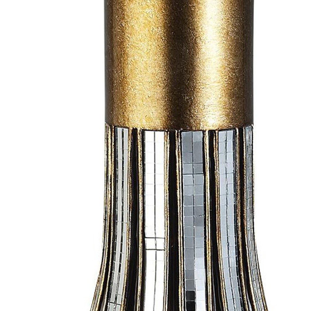 16" Gold and Black Striped Bud Polyresin Table Vase