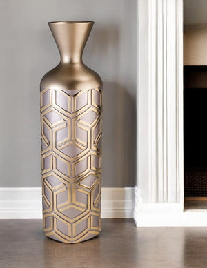 22" Rose Gold Geometric Cylinder Polyresin Floor Vase