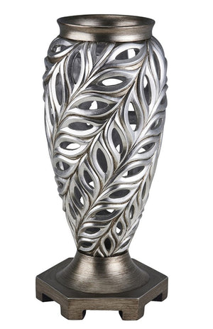 16" Gray and Silver Leaf Urn Polyresin Table Vase