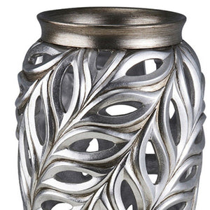 16" Gray and Silver Leaf Urn Polyresin Table Vase