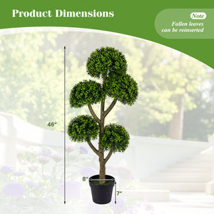 46-Inch Artificial Boxwood Topiary Tree Fake Potted Boxwood Tree with 5 Ball-Shaped Topiaries