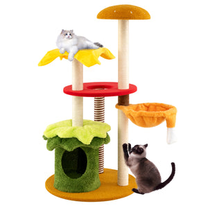 46 Inch Tall Cat Tree Multi-Level with Padded Perch and Hanging Basket Bed-Yellow