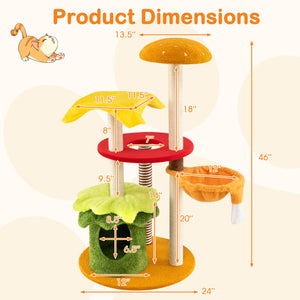 46 Inch Tall Cat Tree Multi-Level with Padded Perch and Hanging Basket Bed-Yellow