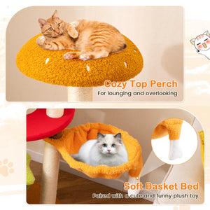46 Inch Tall Cat Tree Multi-Level with Padded Perch and Hanging Basket Bed-Yellow
