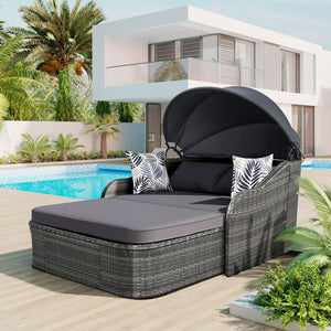 Outdoor Sunbed With Adjustable Canopy, Daybed With Pillows, Double Lounge, PE Rattan Daybed by Couch.com