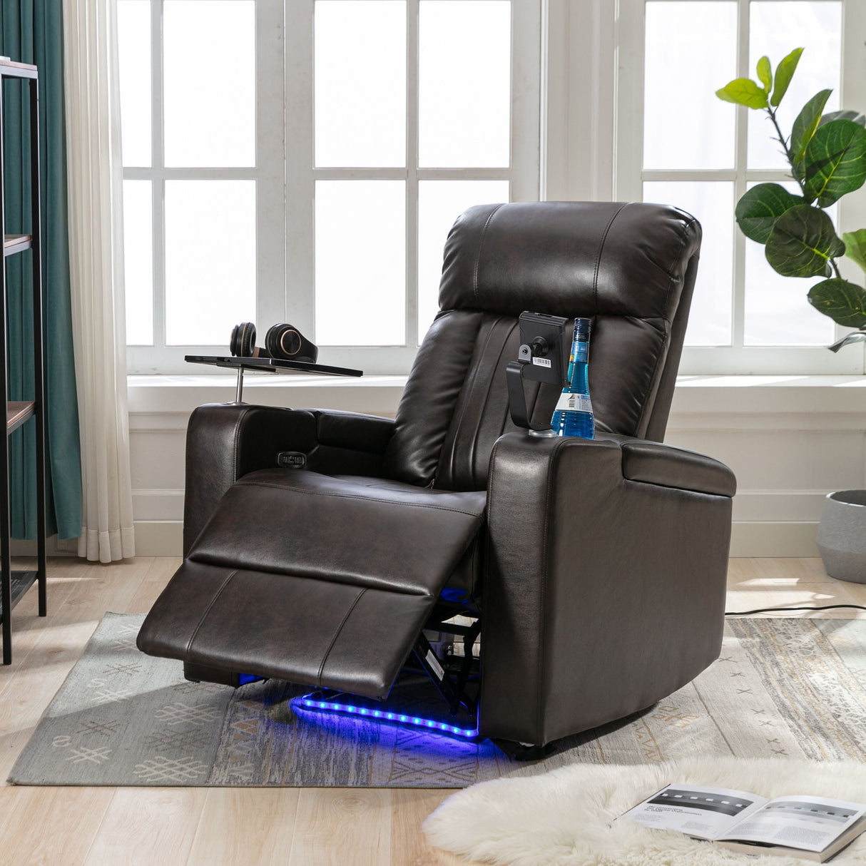 Power Recliner With Storage Arms, Cupholders, Swivel Tray Table And Cell Phone Stand - Brown by Couch.com