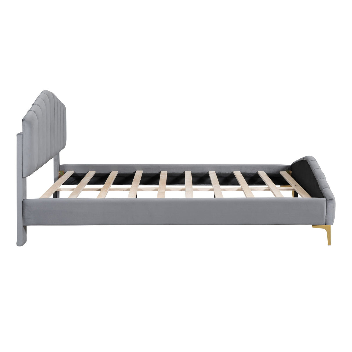 Platform Bed With Thick, Stylish Stripe Decorated Bedboard And Elegant Leg by Couch.com