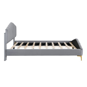 Platform Bed With Thick, Stylish Stripe Decorated Bedboard And Elegant Leg by Couch.com