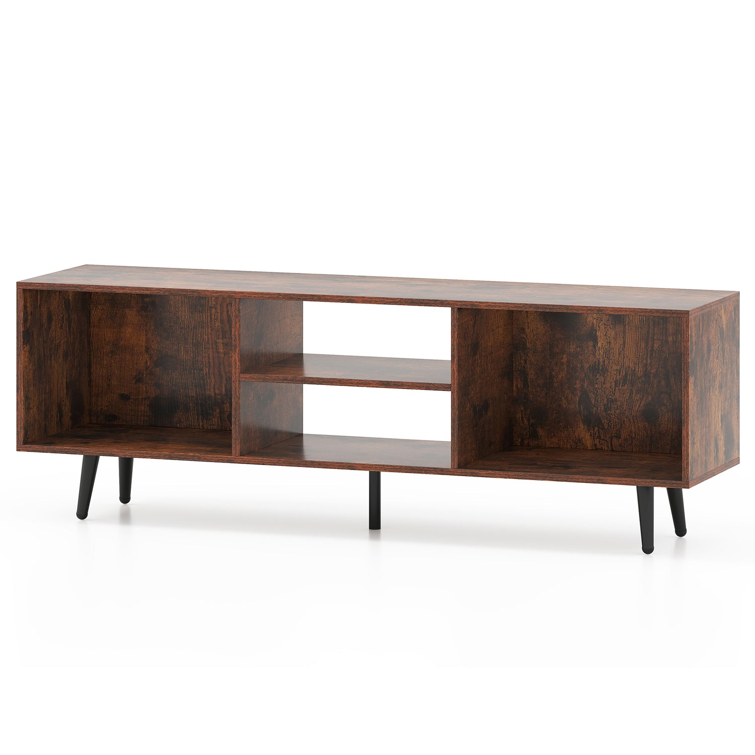 47.5 Inches TV Stand for 55-Inch TV with Compartments and Metal Legs-Rustic Brown