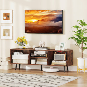 47.5 Inches TV Stand for 55-Inch TV with Compartments and Metal Legs-Rustic Brown