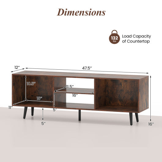 47.5 Inches TV Stand for 55-Inch TV with Compartments and Metal Legs-Rustic Brown