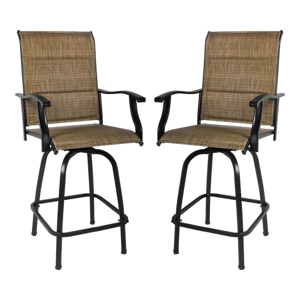 Set of Two 51" Brown Swivel Indoor Outdoor Bar Height chairs with Footrest