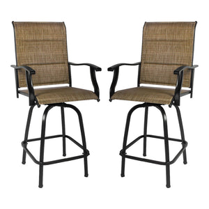 Set of Two 51" Brown Swivel Indoor Outdoor Bar Height chairs with Footrest