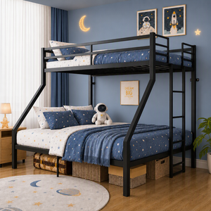 Heavy Duty Twin over Queen Metal Bunk Bed with 1200 LBS Capacity, Noise-Free Structure with Wall Mount & Anti-Slip Ladder