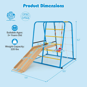 6-in-1 Indoor Jungle Gym with Slide for Boys and Girls 3+ Years Old-Blue
