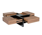 39" Brown and Black Wood Square Solid Coffee Table With Four Drawers