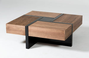 39" Brown and Black Wood Square Solid Coffee Table With Four Drawers