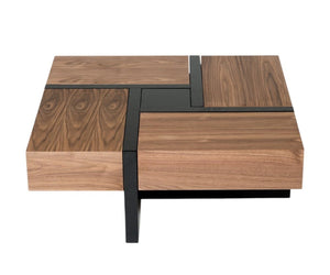39" Brown and Black Wood Square Solid Coffee Table With Four Drawers