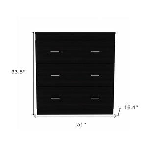 31" Black Wood Three Drawer Dresser