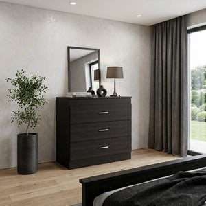 31" Black Wood Three Drawer Dresser
