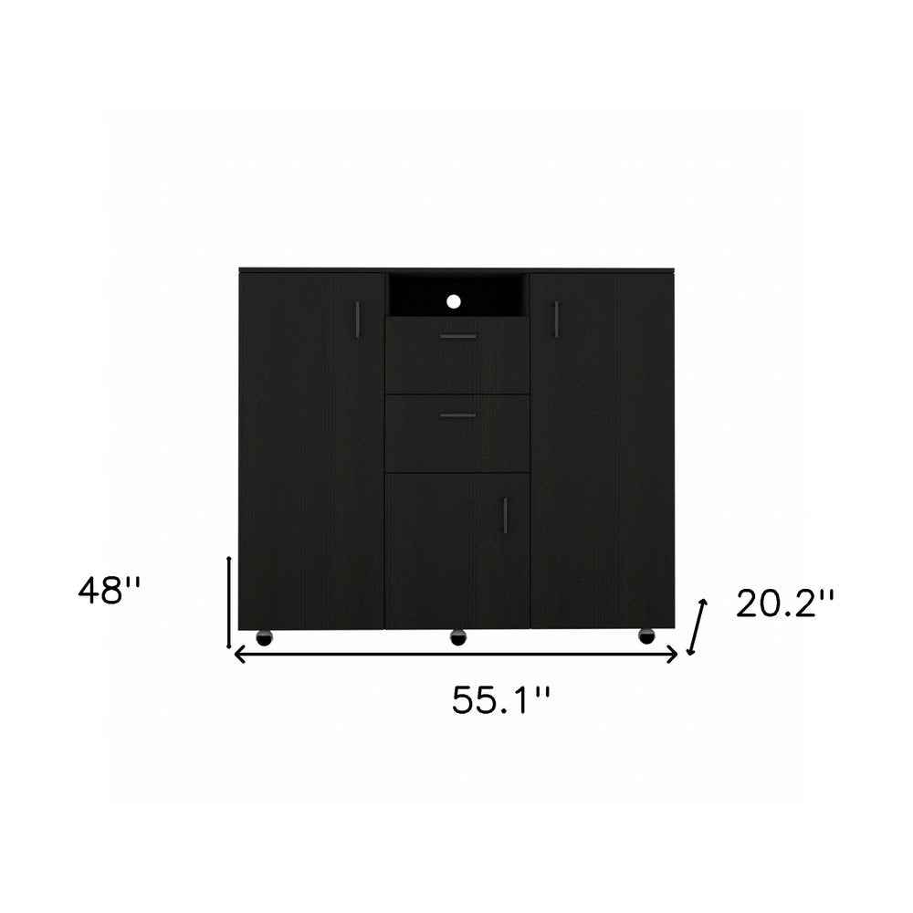 55" Black Wood Two Drawer Dresser