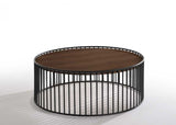 36" Brown and Black Wood And Metal Round Frame Coffee Table
