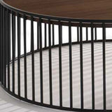 36" Brown and Black Wood And Metal Round Frame Coffee Table