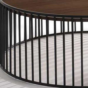 36" Brown and Black Wood And Metal Round Frame Coffee Table