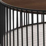 36" Brown and Black Wood And Metal Round Frame Coffee Table