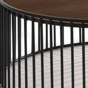 36" Brown and Black Wood And Metal Round Frame Coffee Table