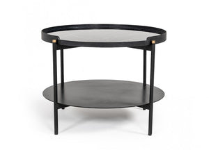 24" Black Faux Marble And Metal Round Coffee Table With Shelf