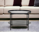 24" Black Faux Marble And Metal Round Coffee Table With Shelf