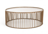 37" White and Gold Faux Marble And Metal Round Frame Coffee Table