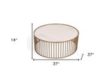 37" White and Gold Faux Marble And Metal Round Frame Coffee Table